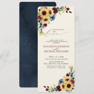 Convite Nada de Fantasia Apenas Amor Girassol Azul Borgonh