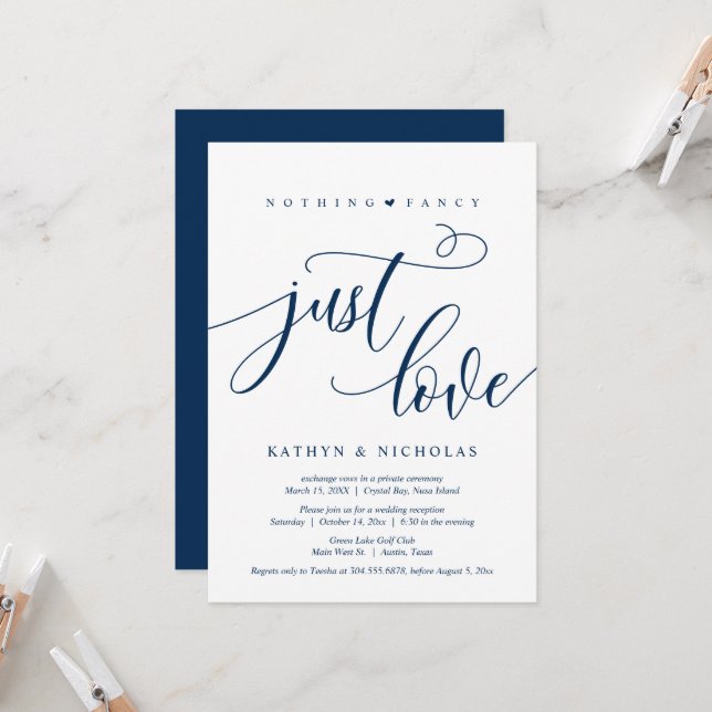 Convite Nada de Fantasia, Apenas Amor, Preto, Casamento às (Frente/Verso In Situ)