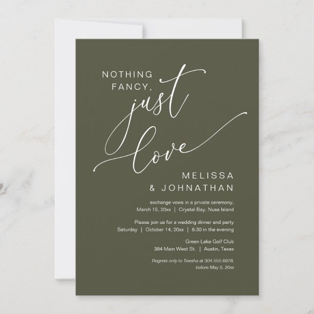 Convite Nada de Luxo, Apenas Amor, Casamento Intimo (Frente)