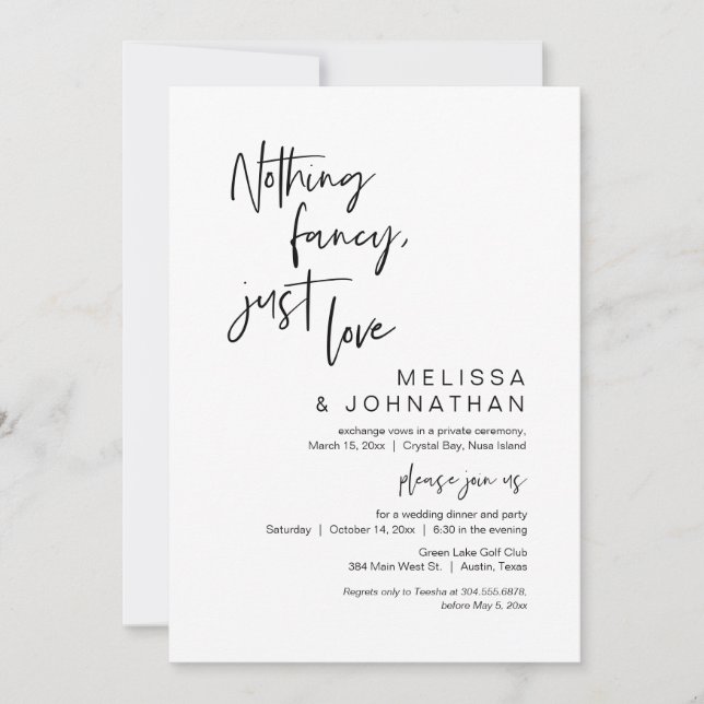 Convite Nada de Luxo, Apenas Amor, Festa de Casamento Inti (Frente)