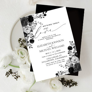 Convite Nada de Luxo, Apenas Amor Flores Pretas Casamento