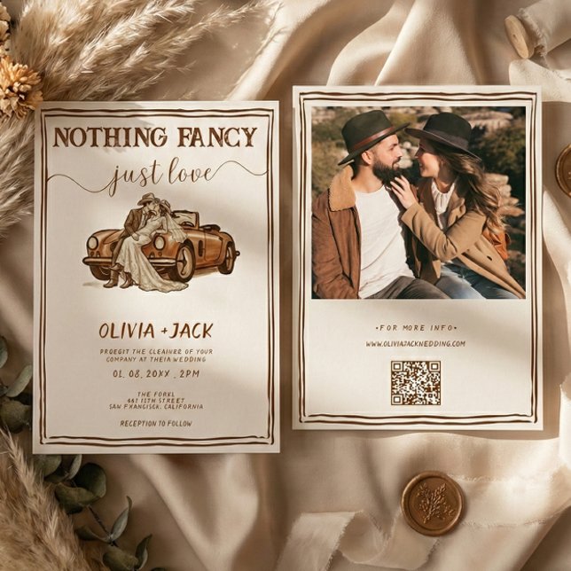 Convite Nada de Luxo, Apenas Amor Foto Código QR Casamento (Criador carregado)