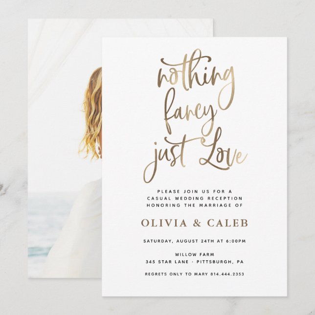 Convite Nada de Luxo, Apenas Amor Recepção de Casamento (Frente/Verso)
