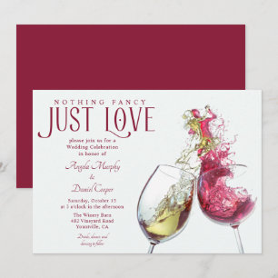 Convite Nada de Luxo, Apenas Amor Vinho Tinto Branco Casam