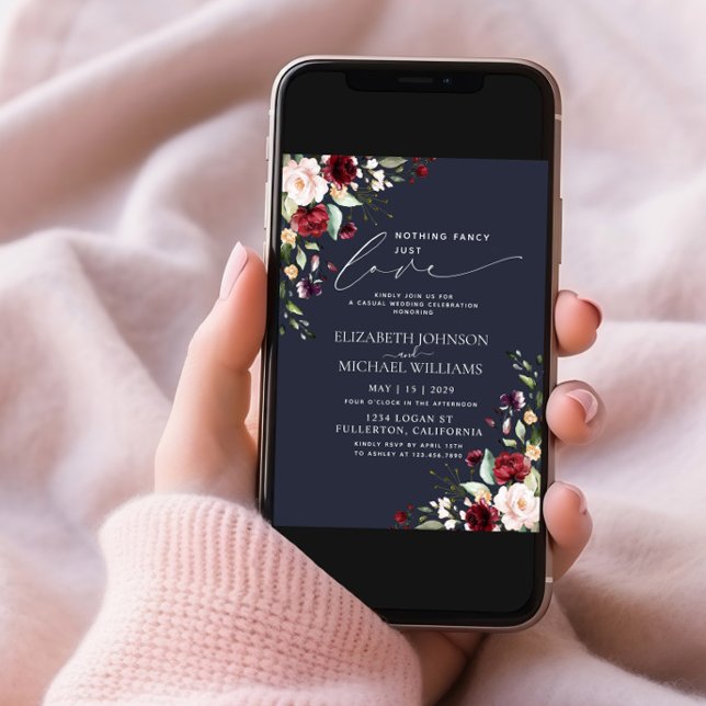 Convite Nada De Rico Apenas Adora Burgundy Blush Blue Phot (Criador carregado)