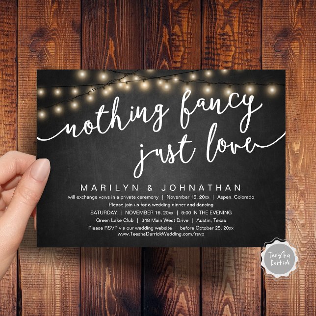 Convite Nada de Rico, apenas amor, Janto de casamento russ (Nothing Fancy, Just Love, Rustic Cottage Wedding Dinner Invitation Card, PDF, Chalkboard)