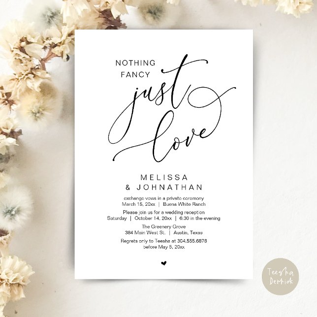 Convite Nada de Rico, apenas amor, Recepção de casamento (Nothing Fancy, Just Love, Wedding Reception Dinner Party Brunch Lunch Invitation Card Black White)
