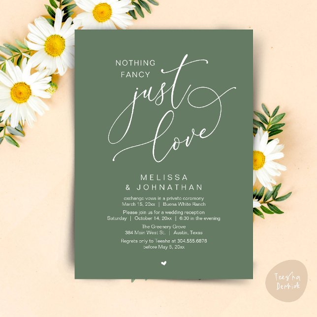 Convite Nada de Rico, apenas amor, Recepção de casamento (Nothing Fancy, Just Love, Wedding Reception Dinner Party Brunch Lunch Invitation Card Sage Green)