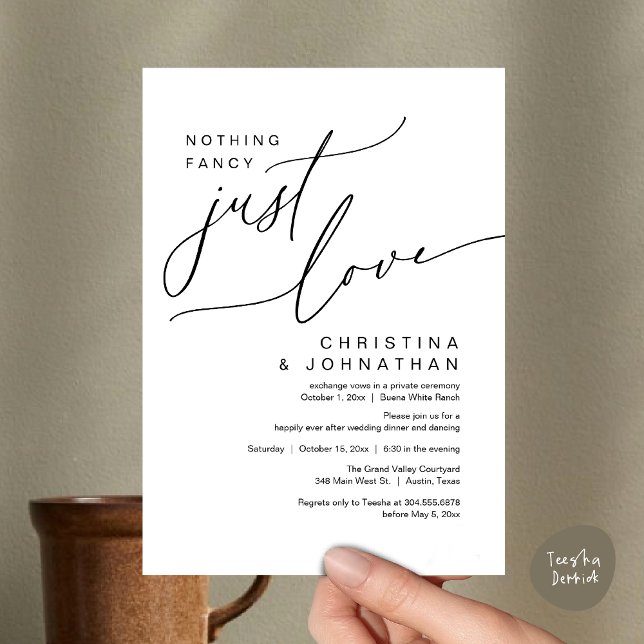 Convite Nada Rico Apenas Adora Festa Jante De Casamento (Nothing Fancy Just Love Modern Romantic Wedding Dinner Lunch Brunch Party Invites Card White Black)