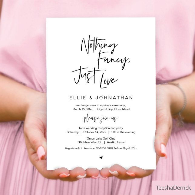 Convite Nada Rico Apenas Amor, Negro, Elopemento De Casame (Nothing Fancy, Just Love Wedding Elopement Invitation Card in Modern Casual Minimalist themed)