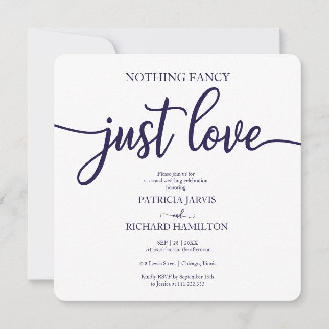 Convite Nada sofisticado, apenas amor, casamento casual az (Frente)