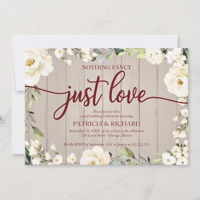 Convite Nada sofisticado, apenas amor, casamento, floral b (Frente)