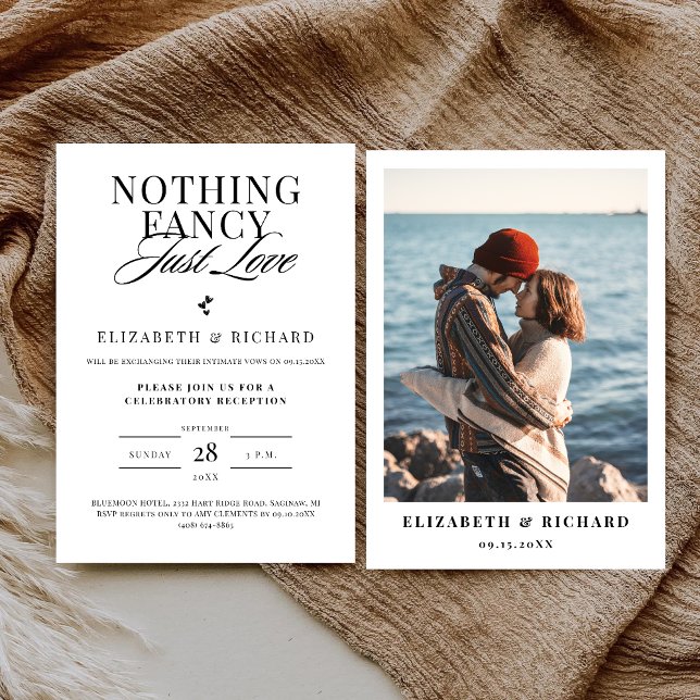 Convite Nada sofisticado, apenas amor. Casamento minimalis (Minimalist “nothing fancy just love” invitation captures a relaxed, heartfelt tone for your wedding.)