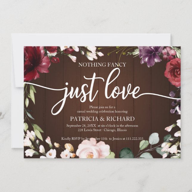 Convite Nada sofisticado, apenas amor, casamento rústico e (Frente)