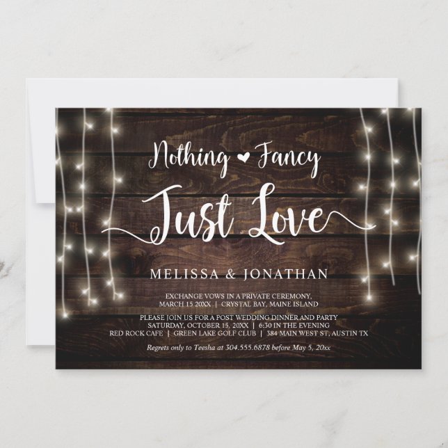 Convite Nada sofisticado, apenas amor, Elopement de Luzes  (Frente)