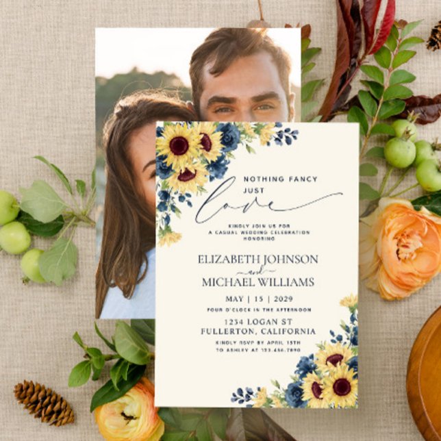 Convite Nada sofisticado, apenas amor Girassol Azul Marinh (Criador carregado)