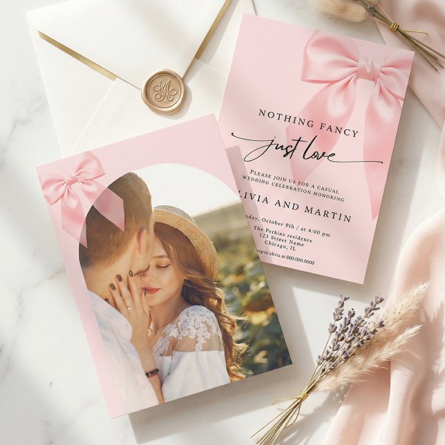 Convite Nada sofisticado apenas amor laço rosa foto casame (Criador carregado)