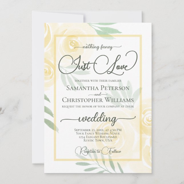 Convite Nada sofisticado, apenas amor, rosas amarelas Boho (Frente)