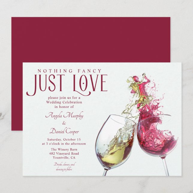 Convite Nada sofisticado, apenas amor. Vinho tinto e branc (Frente/Verso)