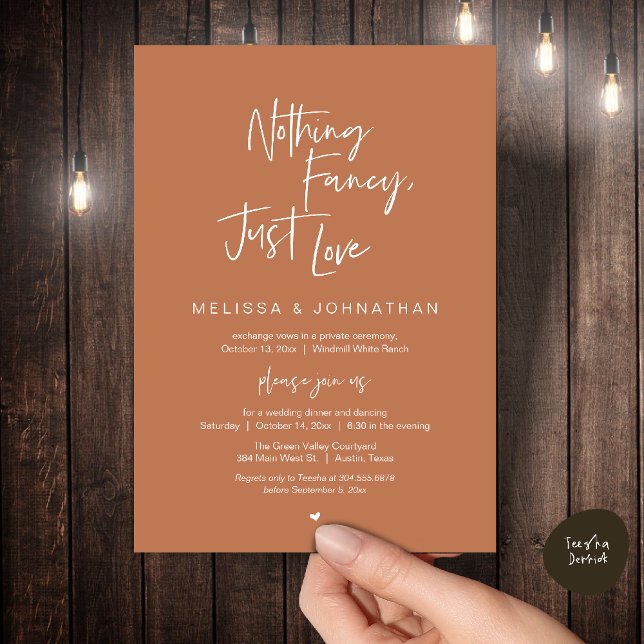 Convite Nada sofisticado, só amor, Jantar de Casamento Mod (Nothing Fancy Just Love, Modern Wedding Reception Dinner Lunch Brunch Invites Card in Terracotta)