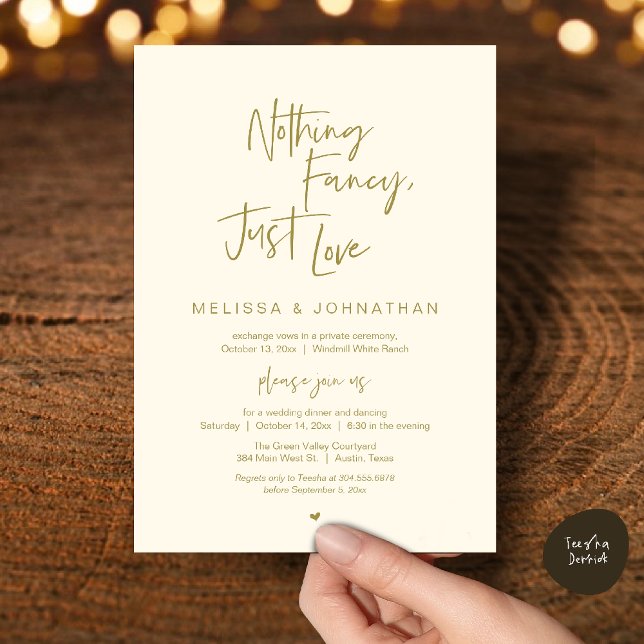 Convite Nada sofisticado, só amor, Jantar de Casamento Mod (Nothing Fancy Just Love, Modern Wedding Reception Dinner Lunch Brunch Invites Card in Yellow Gold)