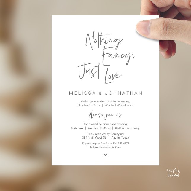 Convite Nada sofisticado, só amor, Jantar de Casamento Mod (Nothing Fancy Just Love, Modern Wedding Reception Dinner Lunch Brunch Invites Card in Dark Grey)