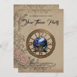 Convite Nadador de galos pretos com relógios e engrenagens