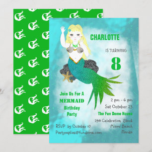 Convite Nadar Sereia, Festa de aniversário Bonita, Convid