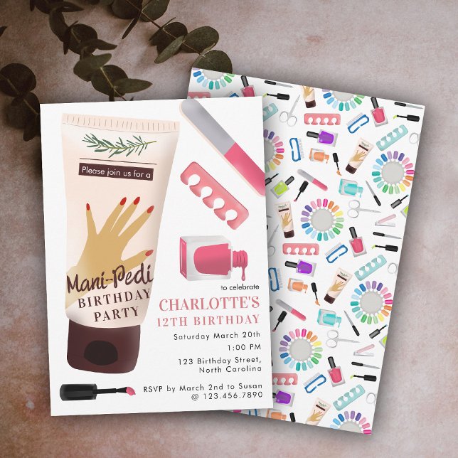 Convite Nails Manicure Pedicure Mani Pedi Girls Birthday (Nails Manicure Pedicure Mani Pedi Girls Birthday Invitation)