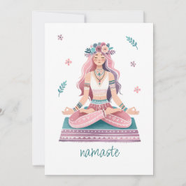 Convite Namaste-meditierende Frau- boho Illustration
