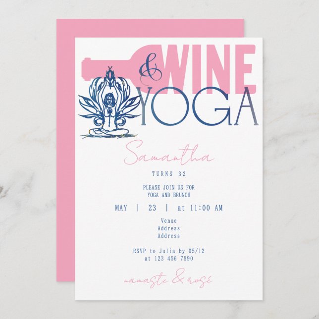 Convite Namaste & Rosa Minimesi Wine & Yoga Brunch Anivers (Frente/Verso)
