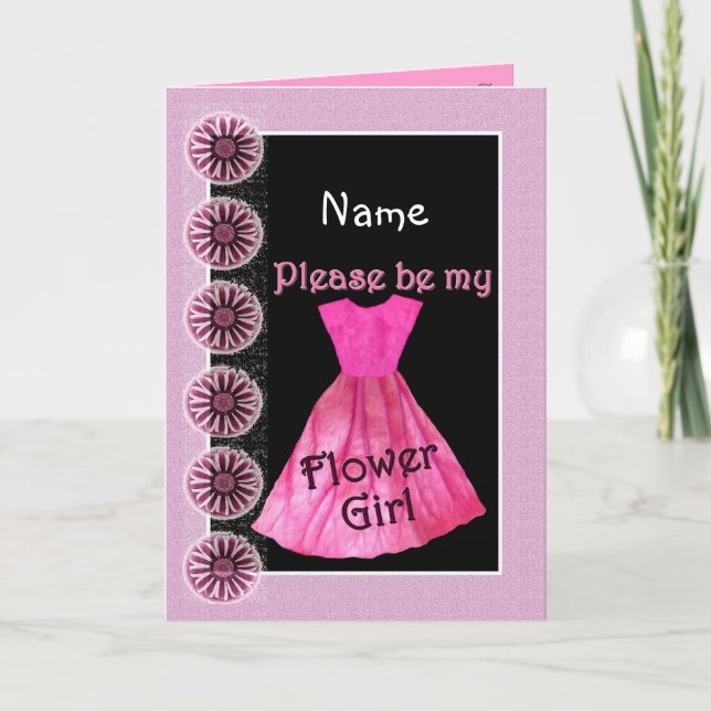Convite NAME Flower Girl Invitation PINK Dress (Frente)