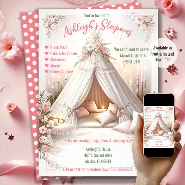 Convite Namorada do Partido do Jama Girly Sleepover Aniver (Available in Print and Instant Download)