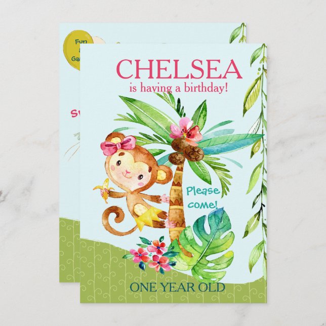 Convite Namorado de Macaco Azul Feliz Convidado (Frente/Verso)