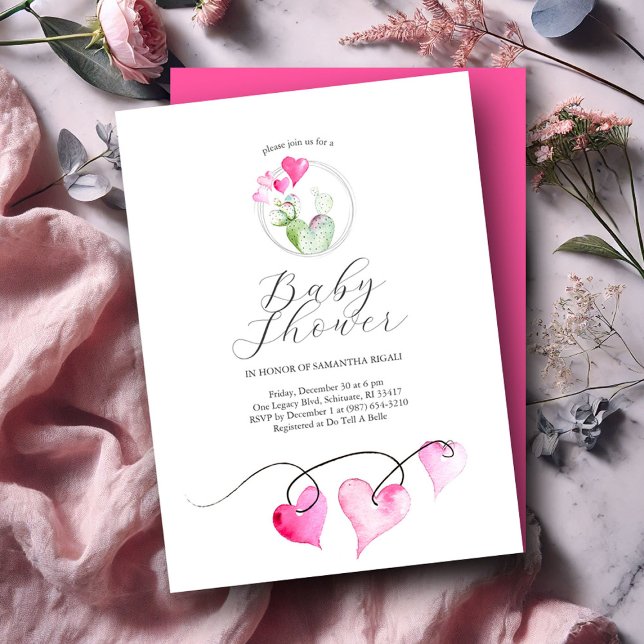 Convite Namorados - Chamadas de Bebê (Valentines baby shower invitations features watercolor heart art Victoria Grigaliunas DoTellABelle)