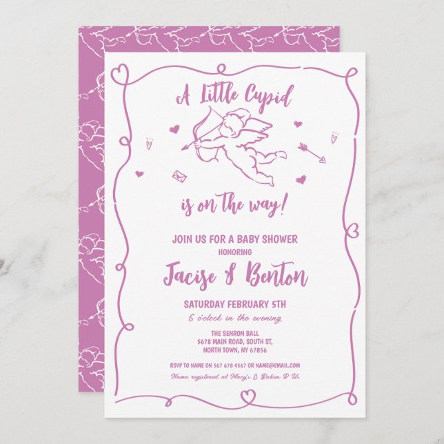 Convite Namorados Cupid Girl Pink Love (Frente/Verso)