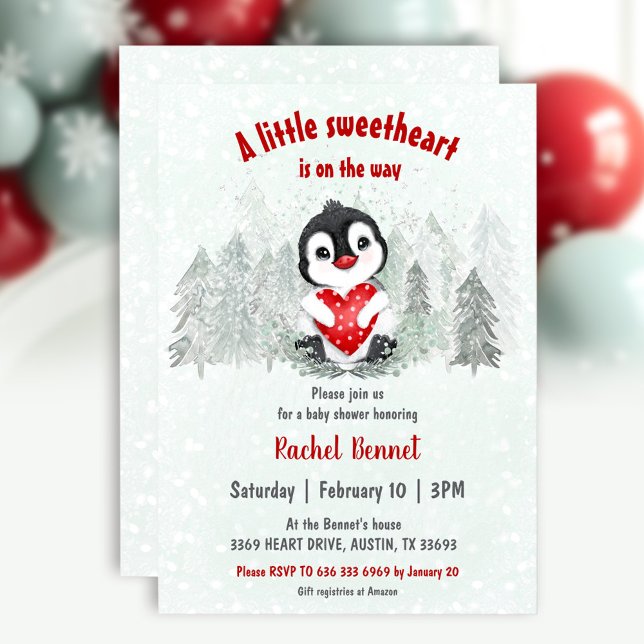Convite Namorados de inverno Swetheart Chá de fraldas (Winter Sweetheart Valentines Boy Baby Shower Invitation)