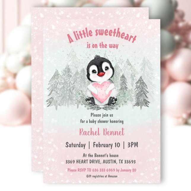 Convite Namorados de inverno Swetheart Chá de fraldas (Winter Sweetheart Valentines Girl Baby Shower Invitation)