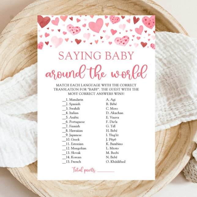 Convite Namorados Dizendo Bebê Ao Redor Do Jogo Mundial (Watercolor Pink Red Hearts Valentine Sweetheart Girl Saying Baby Around The World Baby Shower Game)