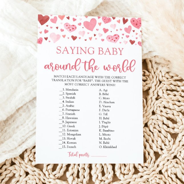 Convite Namorados Dizendo Bebê Ao Redor Do Jogo Mundial (Watercolor Pink Red Hearts Valentine Sweetheart Girl Saying Baby Around The World Baby Shower Game)