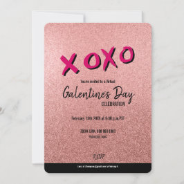 Convite Namorados do Glitter Virtual Galentine Rosa Dourad