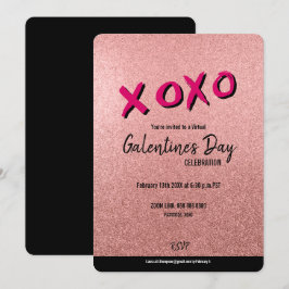 Convite Namorados do Glitter Virtual Galentine Rosa Dourad