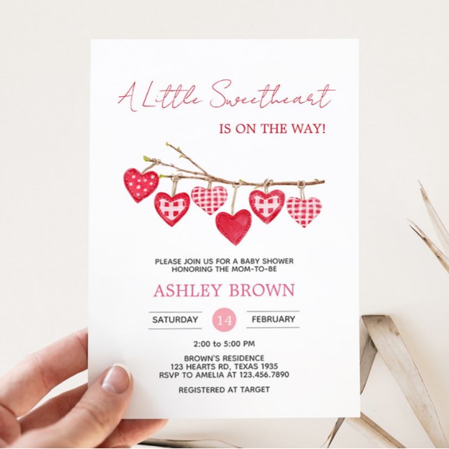 Convite Namorados Little Swetheart Chá de fraldas (Pink and Red Sweetheart Baby Shower Invitation)