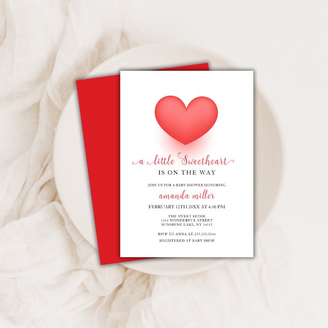 Convite Namorados Red Simple Little Swetheart (Red Simple Little Sweetheart Valentine Baby Shower Invitation)