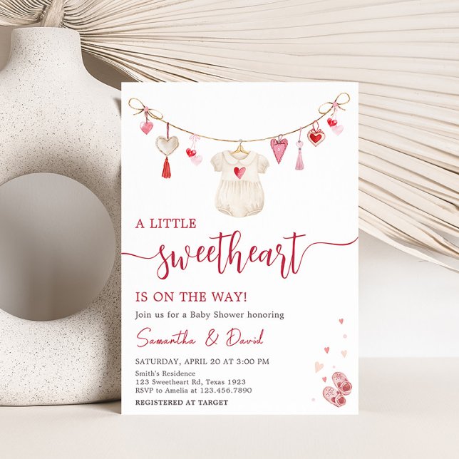 Convite Namorados Swetheart Chá de fraldas (A Little Sweetheart Valentine Baby Shower Invitation)