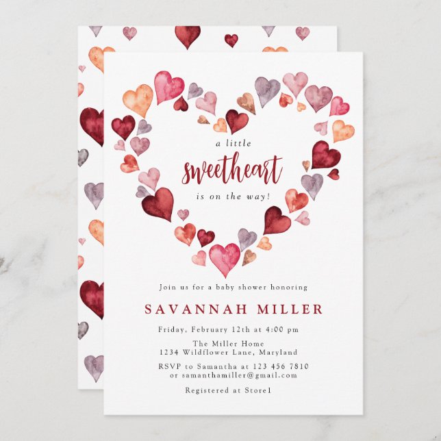 Convite Namorados Um Pequeno Chá de fraldas Cardíaco (Frente/Verso)