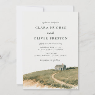 Convite Nantucket Cottage Duna Aquarela Casamento Grama