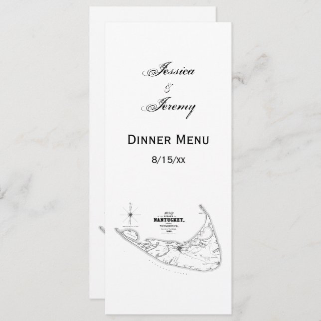 Convite Nantucket Island MÃE Vintage Map Black (Frente/Verso)