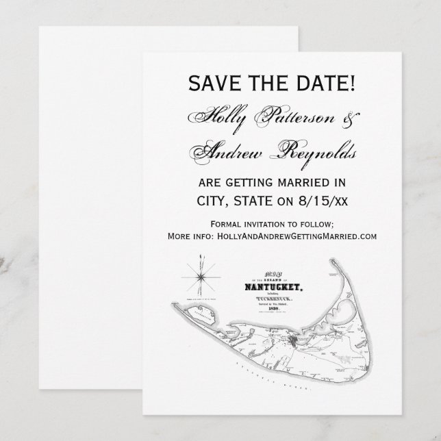 Convite Nantucket Island MÃE Vintage Map Black (Frente/Verso)