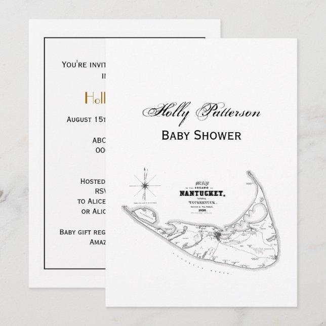 Convite Nantucket Island MÃE Vintage Map Black (Frente/Verso)